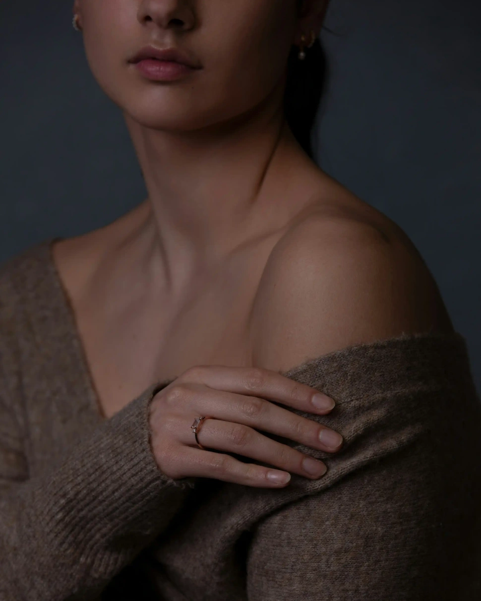 Woman wearing a black bra